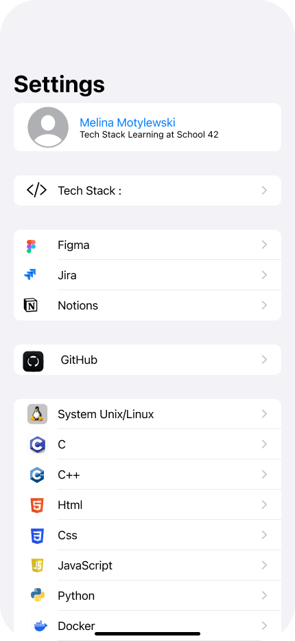 settings screen